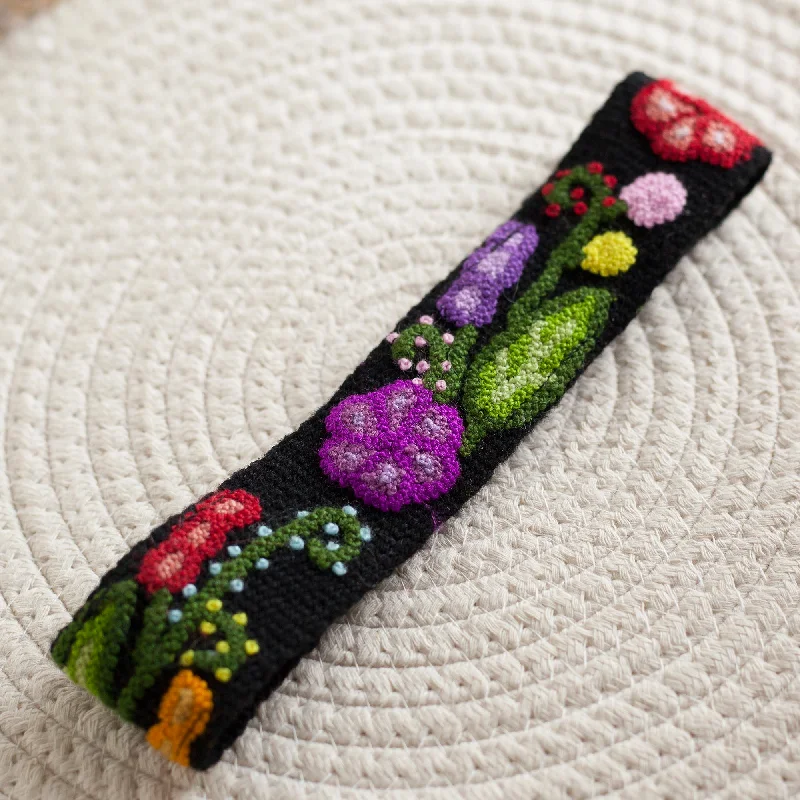 - Car dog seat beltDistinct Bouquet Colorful Floral Embroidered Wool Headband from Peru