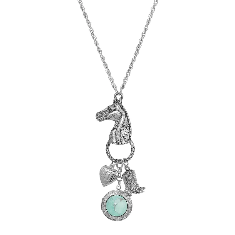 - Car dog seat belt1928 Jewelry® Silver Tone Turquoise Horse Head With  Heart And  Boot Charm Necklace  28 Inch