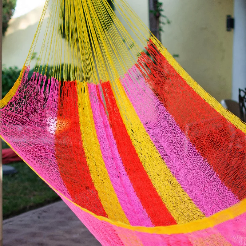 - Parrot climbing and standing wooden frameCandy Delight Hand Woven Nylon Pink Yellow Hammock (Single) from Mexico