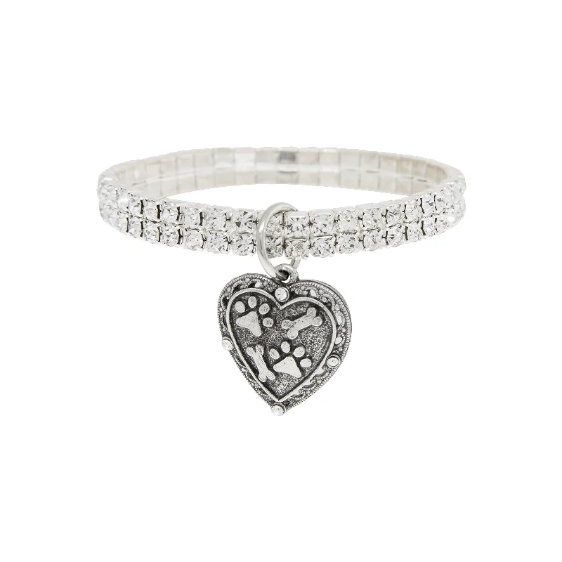 - Dog heart rate monitoring collar1928 Jewelry® Silvertone Two Row Crystal Stretch Bracelet With Paw And Bones Heart Charm