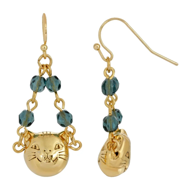 - Pregnant cat delivery room warming box1928 Jewelry® 14K Gold Dipped Cat Face With  Blue Beaded Chain Drop Wire Earrings