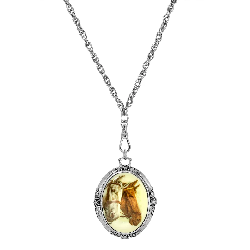  -Splash-proof food bowl AND Anti-choking slow food bowl1928 Jewelry® Silver Tone Oval Horse Head Stone Necklace 30 Inch