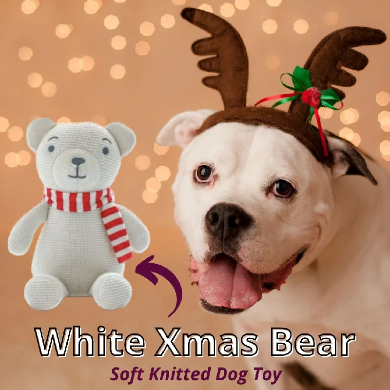 - Natural rubber pet toysWhite Xmas Bear Knitted Dog Toy