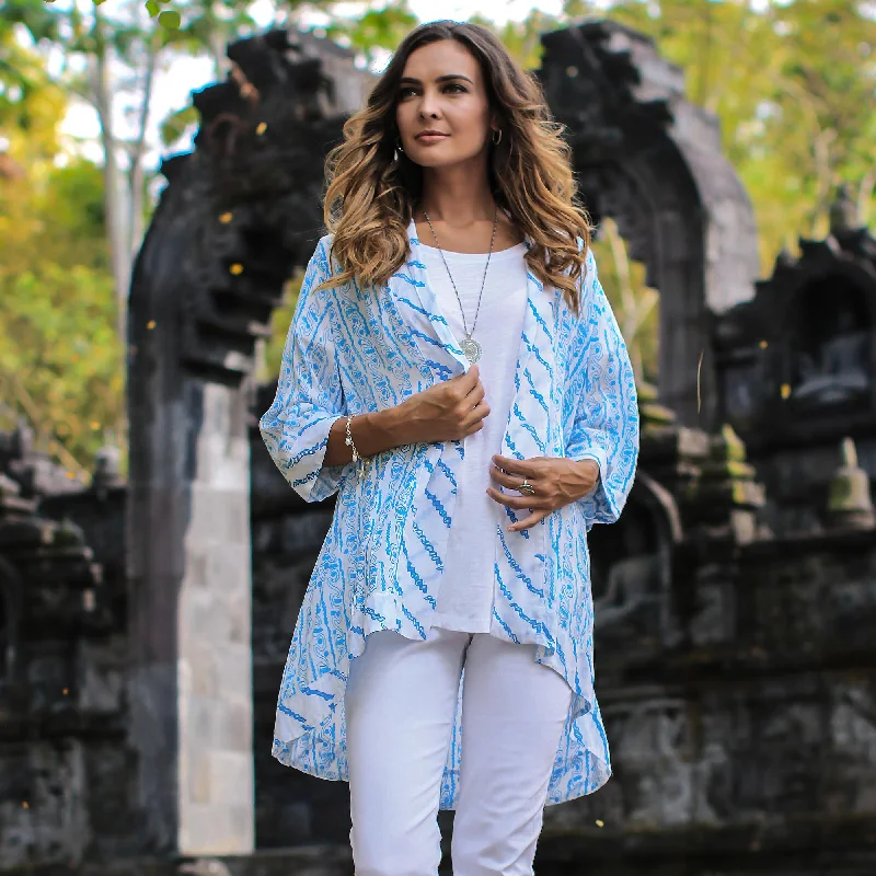 - Rabbit grass rack to prevent waste food boxAzure Helix Printed Rayon Kimono in Azure from Bali