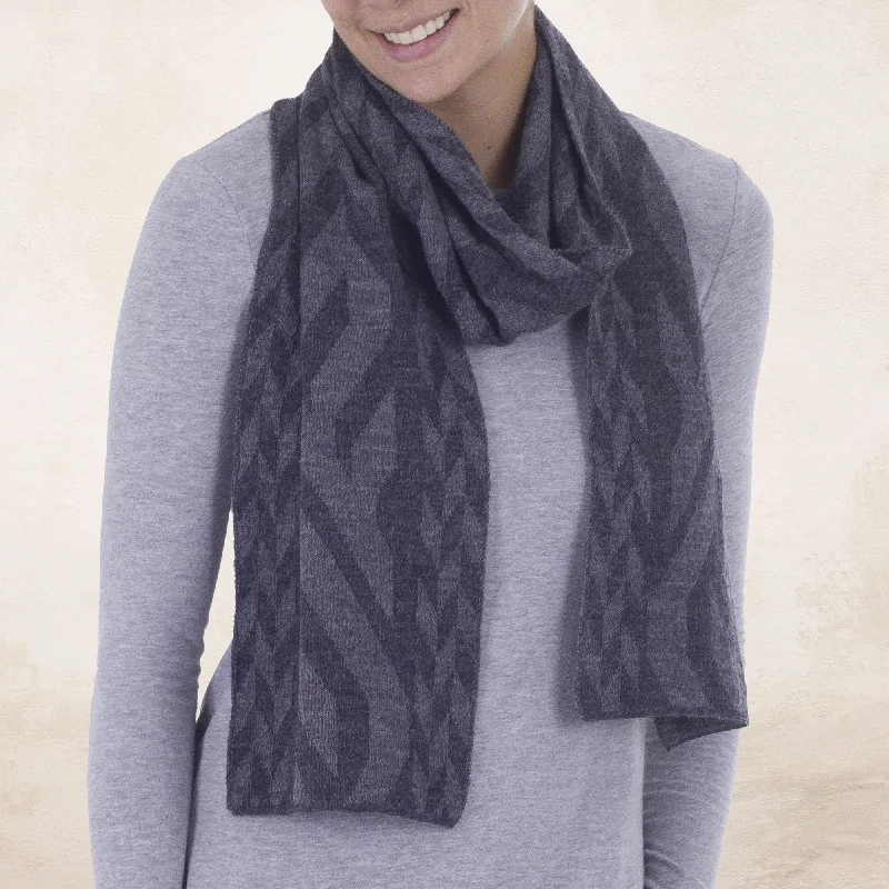 ---Mountain Scent in Grey Alpaca Blend Scarf in Dolphin Grey and Slate from Peru