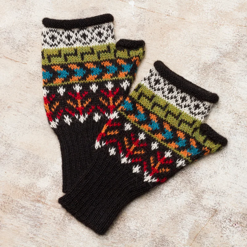 - Dog anti-slip matMotif Medley Colorful Geometric Motif 100% Alpaca Knit Fingerless Mitts