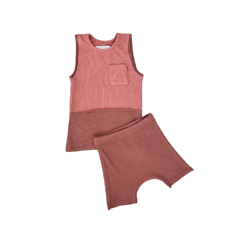 - Parrot climbing and standing wooden frameHey Kid Pink/Plum Ribbed Tank/Shorts Set