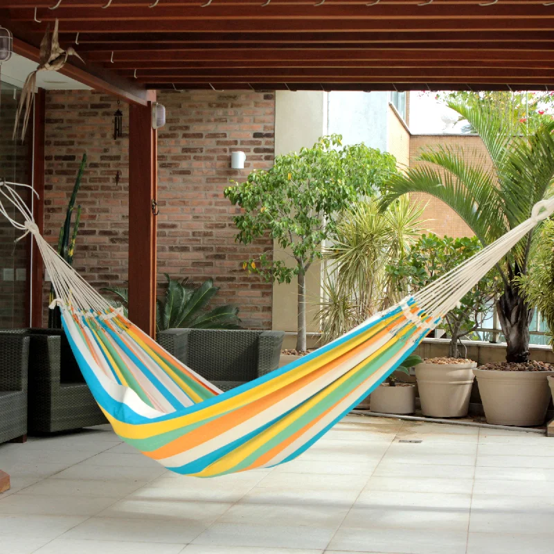 ---Sea and Sunshine Artisan Crafted Striped Cotton Hammock from Brazil (Double)