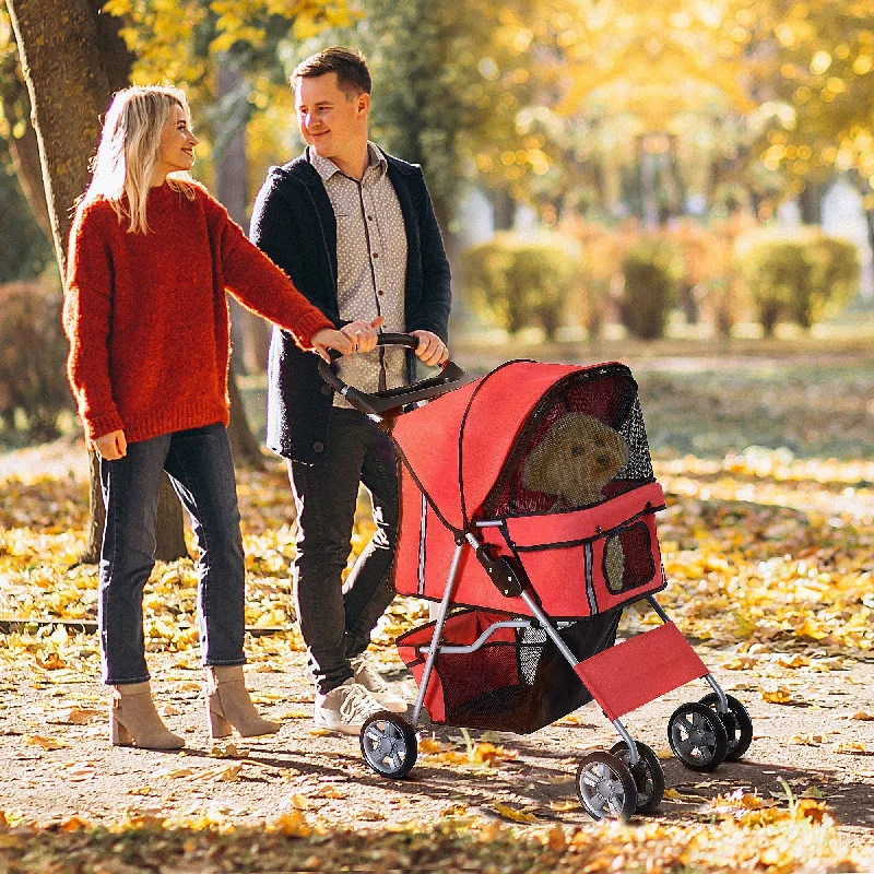  . **Dog traction rope is automatically retractable**PawHut Dog Stroller Pushchair Pet 600D Oxford Cloth Pram Red - Suitable for Small Pets