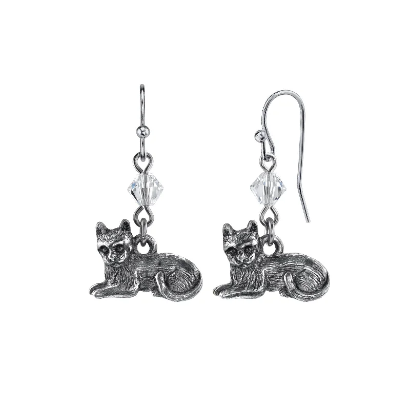  -Explosion-proof leash FOR LARGE dogs1928 Jewelry® Pewter Cat Wire Earrings