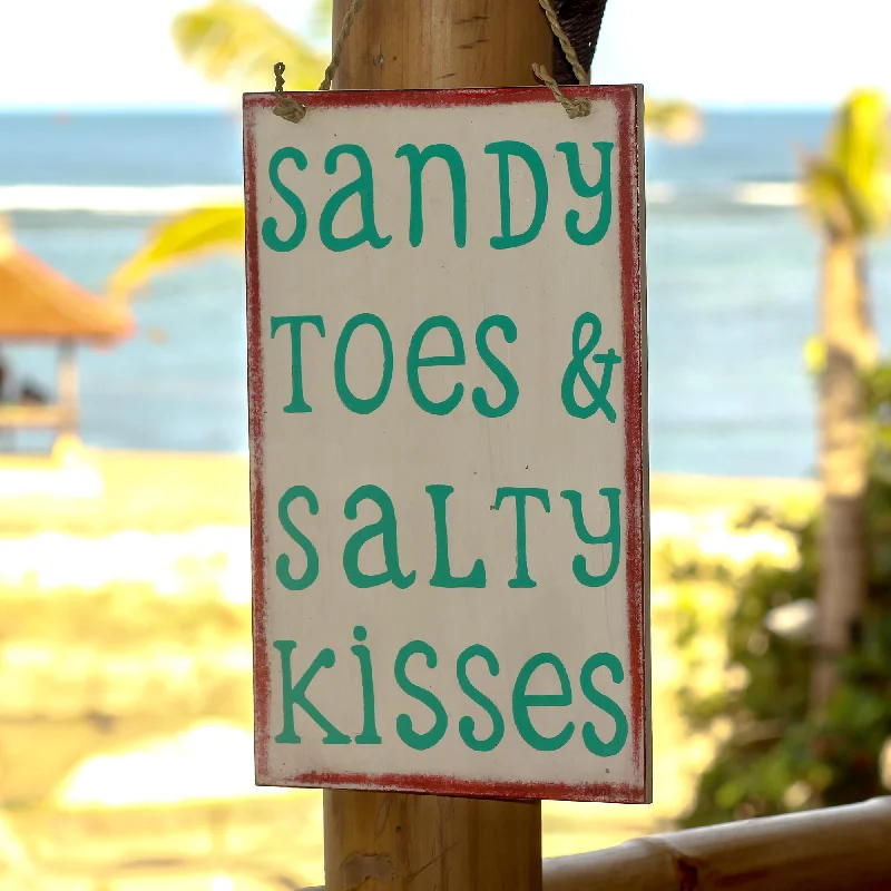 - Parrot climbing and standing wooden frameSandy Toes and Salty Kisses Hand Made White Wood Beach Sign from Indonesia