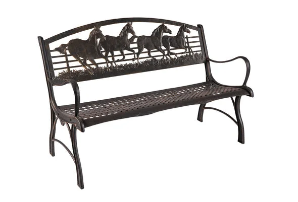 ---Garden Bench Cast Iron Running Horse