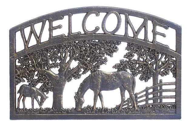 ---Welcome Sign Metal Horse