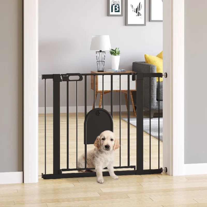  . **Pet food bowl is anti-slip design**PawHut Dog Gate with Cat Flap Pet Safety Gate Barrier