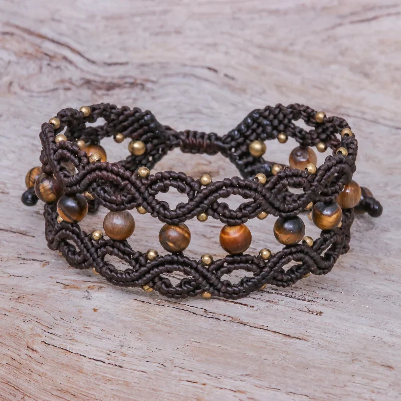  -Explosion-proof leash FOR LARGE dogsWinsome Earth Tiger's Eye and Brass Beaded Macrame Bracelet