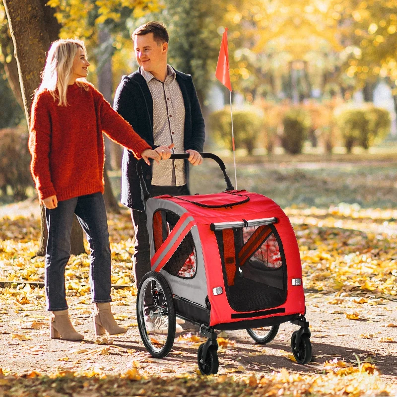  . **Pet clothes are thickened in winter**PawHut 2-In-1 Dog Bike Trailer Pet Stroller with Universal Wheel Reflector Flag Red