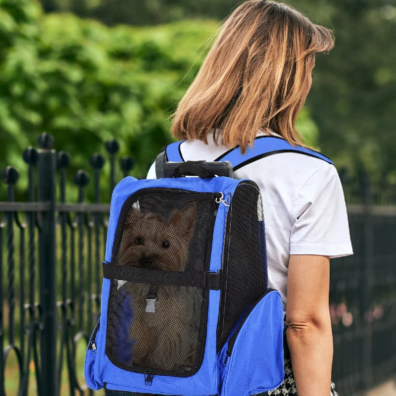  . **Pet toys are bite-resistant and wear-resistant**PawHut Pet Travel Backpack Bag Cat Puppy Dog Carrier w/ Trolley and Telescopic Handle Portable Stroller Wheel Luggage Bag Blue