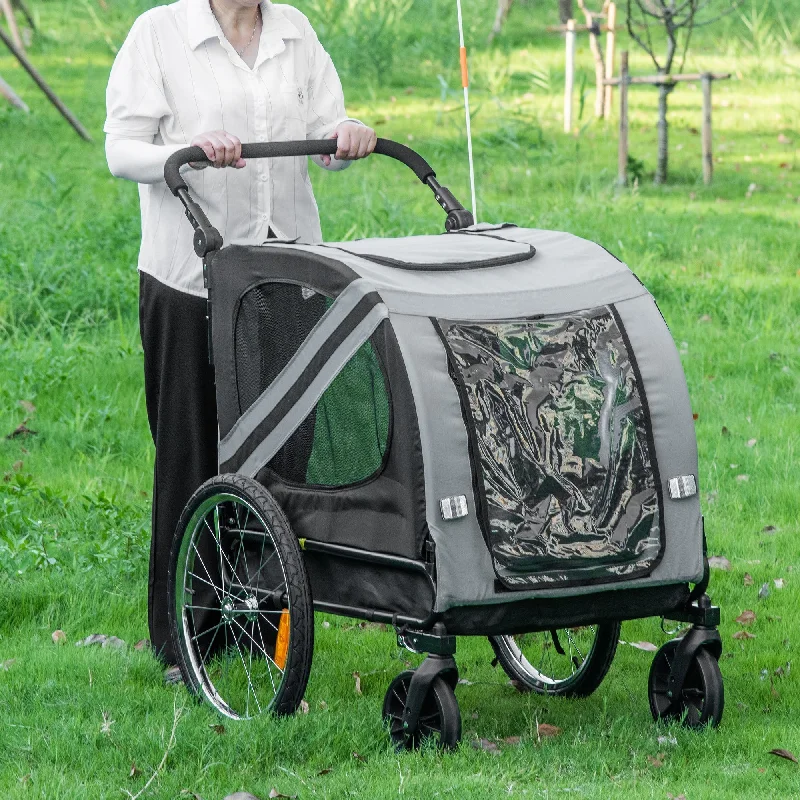  . **Pet toys are bite-resistant and wear-resistant**PawHut 2-In-1 Pet Bike Trailer Dog Stroller Pushchair with Universal Wheel Reflector Flag Grey