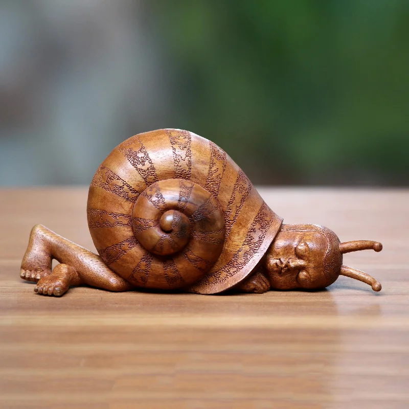 - Winter dog thick down jacketSlumbering Snail Snail-Themed Surrealist Suar Wood Sculpture from Indonesia