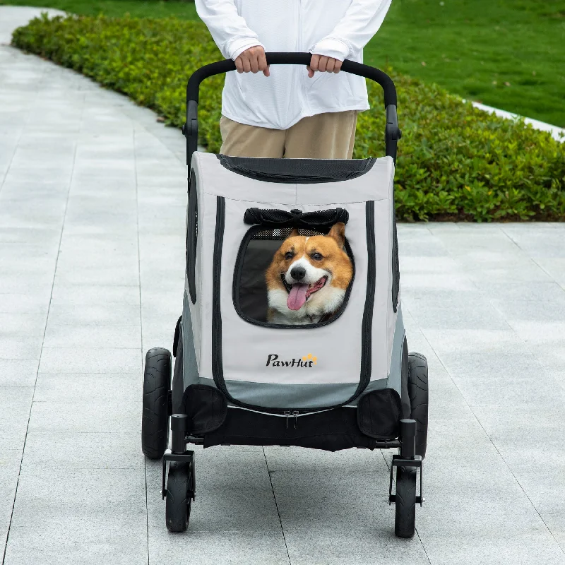  . **Dog toy sound ball**PawHut Pet Stroller for Medium Dogs Cat Pushchair Buggy Pram with 4 Wheels Safety Leash Zipper Doors Mesh Windows Storage Bag - Grey