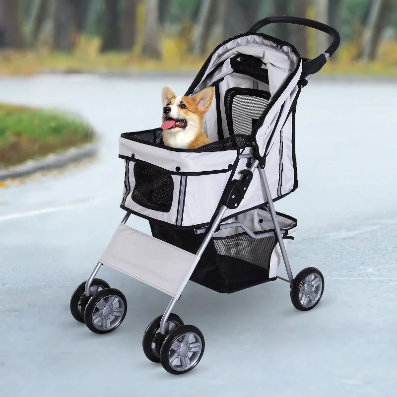  . **Dog snack bag is portable**PawHut Dog Pram Pet Stroller Dog Pushchair 600D Oxford Cloth Grey - Suitable for Small Pets