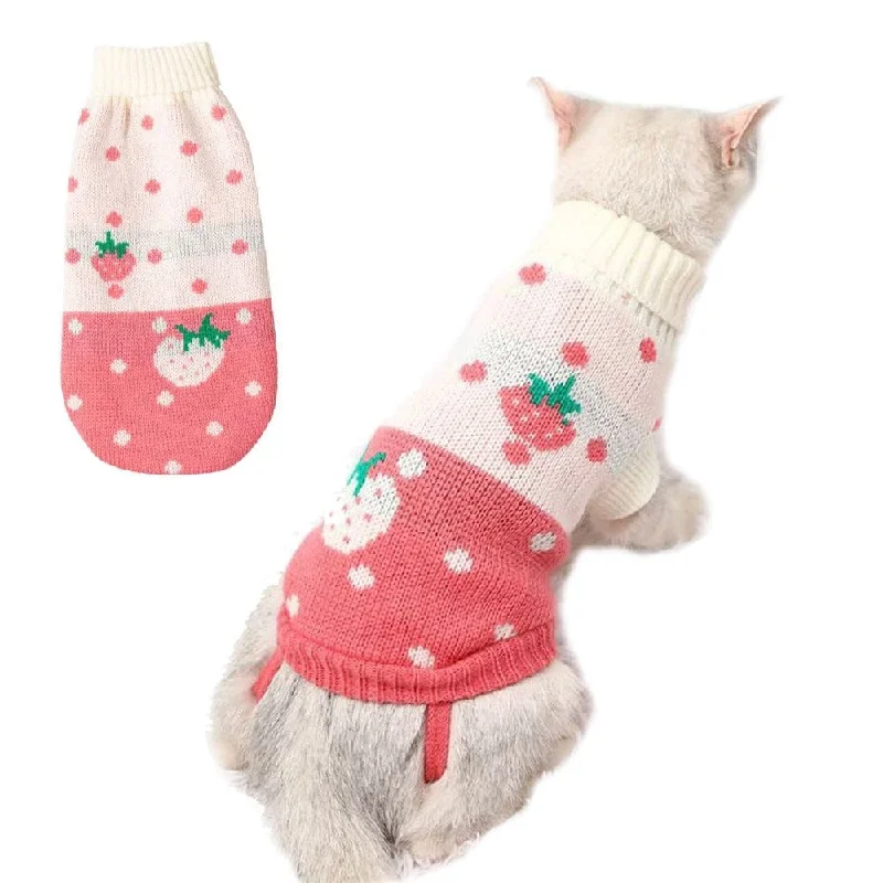 Classification by material or design:KUTKUT Small Dog Boy Girl Knitted Warm Winter Puppy Kitten Cat Sweater, Cute Straberry Doggie Sweater for Shihtzu, Maltese, Pug