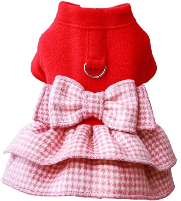 Winter warm clothes for catsKUTKUT Dog Dress Harness with D Ring Cute Bow Knot with Ruffle Princess Puppy Dresses Skirt, Spring Winter Warm Pet Cat Dog Clothes for Small Dogs Paillons, Yoriki, Maltese (Red)