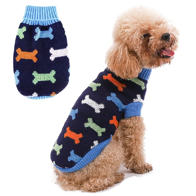 Pet anti-allergic clothesKUTKUT Small Dog Knitted Warm Winter Puppy Kitten Cat Sweater, Cute Bone Doggie Sweater for Small Dogs Girls Boys (Blue)