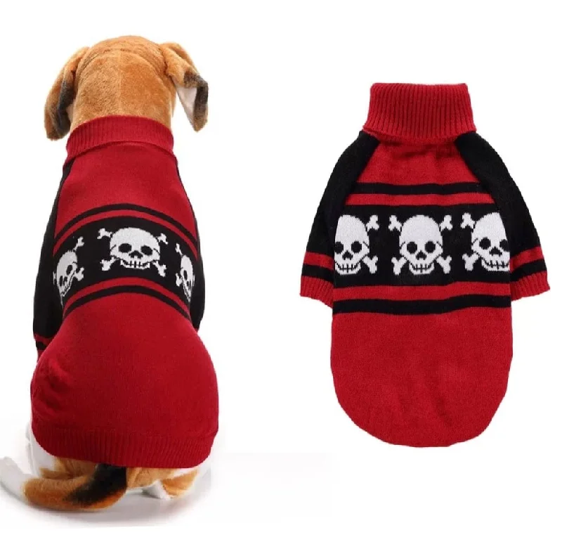 Combined with specific occasions:KUTKUT Dog Knitted Sweater Skull Head Bones Hoodies Warm Red Skeleton Costume for Small Dogs | Warm Sweater for Shih Tzu, Poodle, Pug etc (Red)