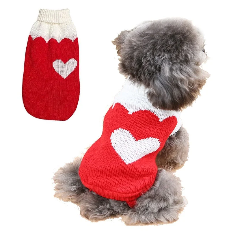 Pet walking leash setKUTKUT Small Dog Boy Girl Knitted Warm Winter Puppy Kitten Cat Sweater, Cute Heart Pattern Doggie Sweater for ShihTzu, Maltese, Pug, Yorkii