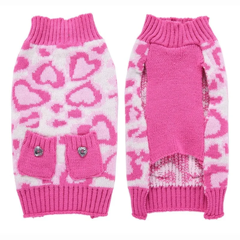 Classification by function or use:KUTKUT Dog Winter Sweater,  Heart and Pocket Pattern Stretchable Knitted Warm Turtleneck Winter Warm Pullover For Large Dogs