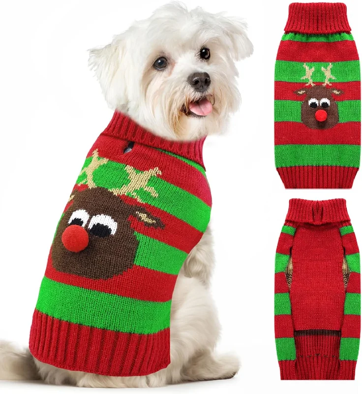 Pet summer light clothesKUTKUT Dog Christmas Sweater Cute Striped Elk Dog Knitted Pullover for Small Medium Large Dogs Cats Warm Xmas Puppy Knit Jumper New Year Fall Winter Dog Clothes Outfits