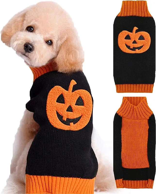 Small dog clothesKUTKUT Halloween Medium Dog Sweater | Turtleneck Sweater Pumpkin Pattern Knitwear Warm Pet Sweater For Beagle, French Bulldog, Corgi etc.