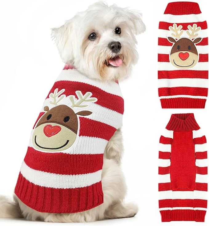 Classification by season or weather:KUTKUT Dog Christmas Sweater Cute Striped Reindeer Xmas Pet Clothes Holiday Puppy Cat Costume New Year Gifts for Small Dogs Cats Turtleneck Knitted Pullover