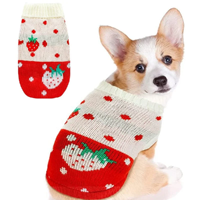 Non-toxic pet clothesKUTKUT Small Dog Knitted Warm Winter Puppy Kitten Cat Sweater, Cute Strawberry Doggie Sweater for Small Dogs Girls Boys (Red)