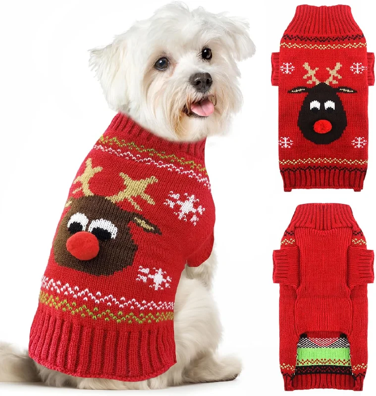 Pet anti-flea collarKUTKUT Dog Christmas Sweater Cute Red Reindeer Dog Knitted Pullover for Small Medium Large Dogs Cats Warm Xmas Pet Outfit Puppy Knit Jumper New Year Fall Winter Holiday Dog Clothes