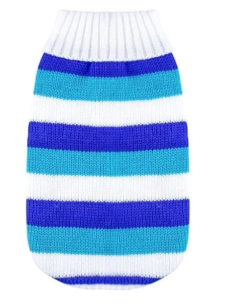 Pet custom clothesKUTKUT Turtleneck Blue & White Stripes Dog Wool Sweater, Winter Coat Apparel Clothes for Cold Weather, Warm Pullover With Elastic Leg Bands for Puppy & Small Dogs (Blue)