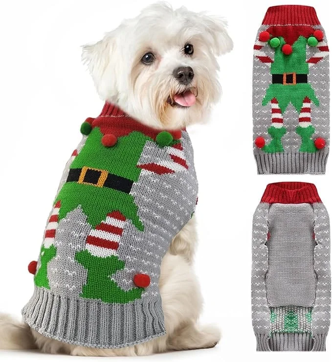 Pet winter warm clothesKUTKUT Dog Christmas Sweaters Ugly Clown Dog Turtleneck Knitted Pullover Puppy Clothes for Small Dogs Cats Xmas Pet Outfit Jumper