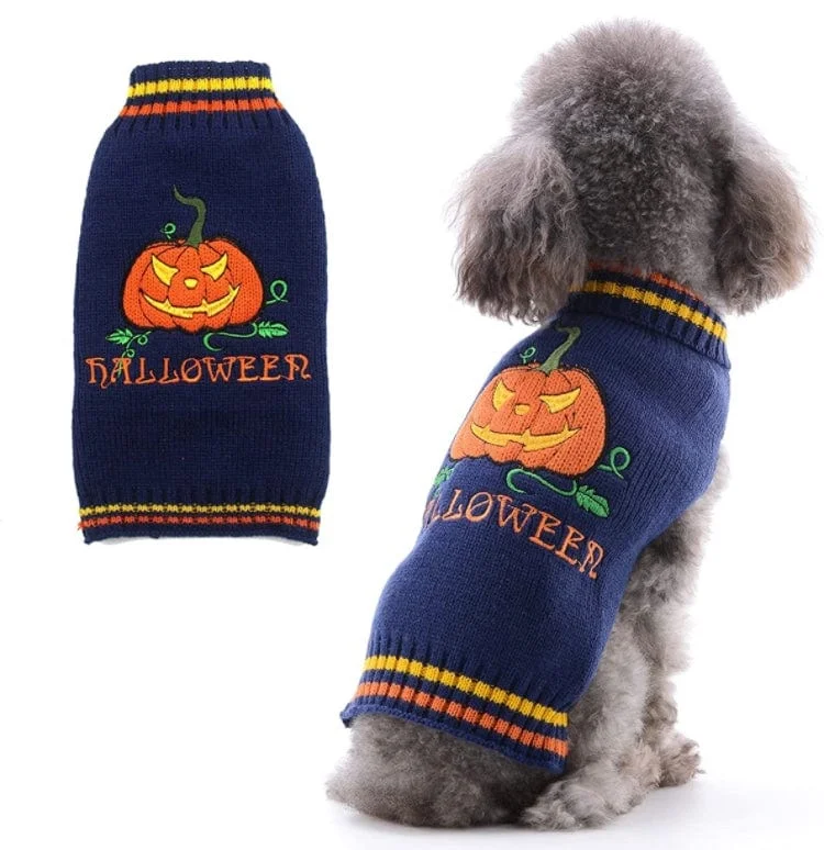 Large dog clothesKUTKUT Halloween Medium Dog Sweater | Turtleneck Sweater Pumpkin Pattern Knitwear Warm Pet Jumper Jacket Clothes For Beagle, French Bulldog, Corgi etc.