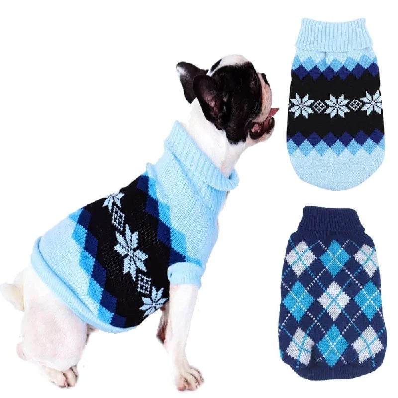 Pet holiday dress-up clothesKUTKUT 2 Pack Small Dog Cat Sweater,Turtleneck Knitwear Small Pet Sweater, Soft Comfortable Pet Knitwear Pullover for Shihtzu, Pug, Lhasa etc, Argyle