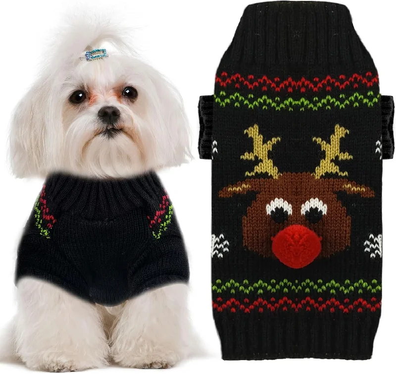 Pet raincoatKUTKUT Dog Christmas Sweater Soft Warm Fall Winter Turtleneck Knitted Puppy Clothes Cute Reindeer Black Xmas Short Sleeves Clothing for Small Medium Dogs Cat